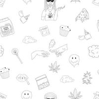 Seamless Mattern With Outline Marijuana Elements. vector