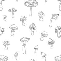 Outline Seamless Pattern With Mushrooms. Flat Vector Illustration.