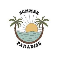 Summer Paradise. Palm Trees, Sea And Sun. A Hand Drawn Badge. vector