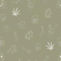 Seamless Pattern With Outline Marijuana Elements. vector