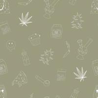 Seamless Pattern With Outline Marijuana Elements. vector