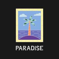 Paradise. Badge With Sea And Palm Tree. Hand Drawn Flat Vector Illustration.