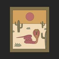 serpiente y cactus. el concepto del desierto. ilustración vectorial plana dibujada a mano. vector