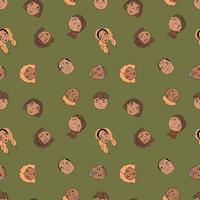 Seamless Pattern With People's Faces In The Doodle style. Hand Drawn Flat Vector Illustration.