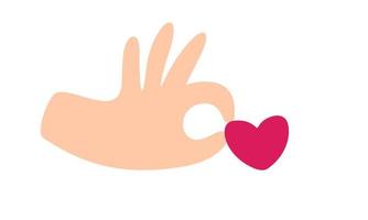 Vector Beige woman hand takes red heart logo icon. Encourage donate. Concept idea of donation and help. Stop war in Ukraine