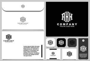 Letter A K H monogram logo design with business card and envelope template vector