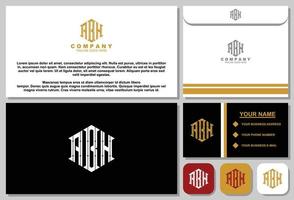 Letter A B H monogram logo design with business card and envelope template vector