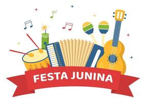 ilustración de dibujos animados de celebración de festa junina o sao joao que se hizo muy animada cantando, bailando samba y jugando juegos tradicionales provenientes de brasil vector