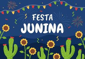 ilustración de dibujos animados de celebración de festa junina o sao joao que se hizo muy animada cantando, bailando samba y jugando juegos tradicionales provenientes de brasil vector