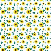 Seamless pattern with yellow sunflowers on white background. Print with element of nature, plant for decoration and design. Vector flat illustration