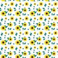 Seamless pattern with yellow sunflowers on white background. Print with element of nature, plant for decoration and design. Vector flat illustration