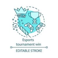 Esports tournament win concept icon. Championship winner trophy. Video gaming champion award. Cyber sport competition idea thin line illustration. Vector isolated outline drawing. Editable stroke