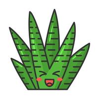 Zebra cactus cute kawaii vector character. Cacti with laughing face. Flushed wild Haworthia. Small succulent plant with squinting eyes. Funny emoji, emoticon. Isolated cartoon color illustration