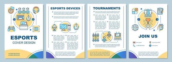 Esports brochure template layout. E sports devices, tournaments. Flyer, booklet, leaflet print design with linear illustrations. Vector page layouts for magazines, annual reports, advertising posters