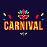 Carnival vintage 3d vector lettering. Retro bold font. Pop art stylized text with festive mask. Old school style letters. 90s, 80s promo poster, banner typography design. Dark blue color background