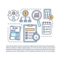 Business plan article page vector template. Development manager work. Brochure, magazine, booklet design element with linear icons and text boxes. Print design. Concept illustrations with text space