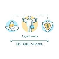 Angel investor concept icon. Financial support. Business mentor, assistant. Informal investor. Insurance agent idea thin line illustration. Vector isolated outline drawing. Editable stroke