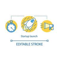 Startup launch concept icon. Missile surveillance and control. Project management. Create new business. Start new project idea thin line illustration. Vector isolated outline drawing. Editable stroke