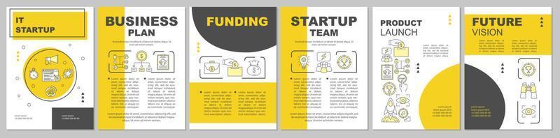 IT startup brochure template layout. Start new business stages. Flyer, booklet, leaflet print design with linear illustrations. Vector page layouts for magazines, annual reports, advertising posters