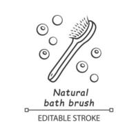 Natural bath brush linear icon. Organic, wooden brush. Bamboo dry massage tool. Spa, bathroom accessory. Thin line illustration. Contour symbol. Vector isolated outline drawing. Editable stroke