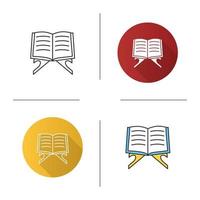 Open quran book icon. Flat design, linear and color styles. Islamic religion. Koran. Isolated vector illustrations