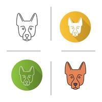 German Shepherd icon. Alsatian. Guide dog breed. Flat design, linear and color styles. Isolated vector illustrations