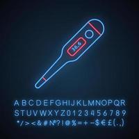 Axillary digital thermometer neon light icon. Body temperature measuring. Medical device. Electronic thermometer. Glowing sign with alphabet, numbers and symbols. Vector isolated illustration