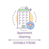 Apartment cleaning concept icon. Cleaning services idea thin line illustration. Mopping, sweeping. House, office cleanup. Housekeeping. Maid service. Vector isolated outline drawing. Editable stroke