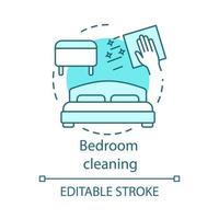 Bedroom cleaning concept icon. Home cleanup idea thin line illustration. Cushioned furniture dry cleaning. Mopping, wiping, dusting. Clutter clearing. Vector isolated outline drawing. Editable stroke