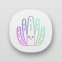 Organ pipe cactus app icon. Cactus with hushed face. Wild Pitahaya cacti. Unhappy surprised tropical plant. UI UX user interface. Web or mobile applications. Vector isolated illustrations