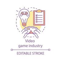 Video game industry concept icon. Play on phone. Testing software. Cybergame development. Esports strategy idea thin line illustration. Vector isolated outline drawing. Editable stroke