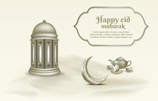 Islamic greeting eid mubarak card template, background with lantern and crescent moon vector