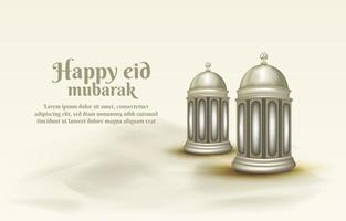 Islamic greeting eid mubarak card template, background with lantern vector