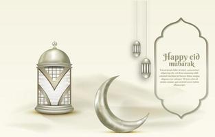 Islamic greeting eid mubarak card template, background with lantern and crescent moon vector