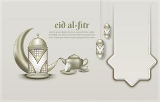 Islamic greeting eid mubarak card template, background with lantern and crescent moon vector