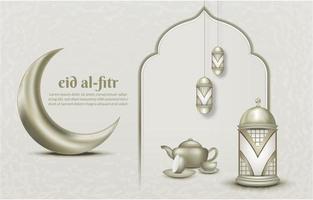 Islamic greeting eid mubarak card template, background with lantern and crescent moon vector