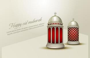 Islamic greeting eid mubarak card template, background with lantern vector