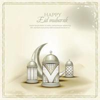 plantilla de tarjeta de saludo islámico eid mubarak, fondo con linterna y luna creciente vector