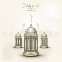 lIslamic greeting eid mubarak card template, background with lantern vector