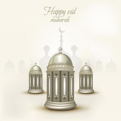 lIslamic greeting eid mubarak card template, background with lantern