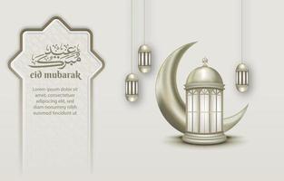 Islamic greeting eid mubarak card template, background with lantern and crescent moon vector