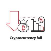 icono de concepto de caída de criptomoneda. ilustración de línea delgada de idea de disminución de ganancias. falla de bitcoin dibujo de contorno aislado vectorial vector