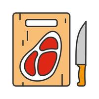 Steak on cutting board with knife color icon. Isolated vector illustration