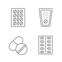 Pills linear icons set. Medications. Thin line contour symbols. Isolated vector outline illustrations