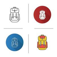 Camping backpack icon. Rucksack, knapsack. Flat design, linear and color styles. Isolated vector illustrations