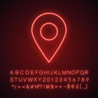 Map pinpoint neon light icon. GPS. Geolocation. Glowing sign with alphabet, numbers and symbols. Vector isolated illustration