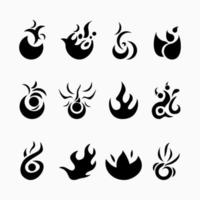 Twelve black fire illustrations. Filled icon. Suitable for logo, icon, symbol, sign and t-shirt design vector
