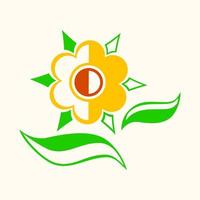 ilustración de girasol con estilo de diseño plano. logotipo de flor. amarillo y verde. sencillo, claro y elegante. adecuado para el icono del logotipo, símbolo, signo, decoración y diseño de camisetas vector