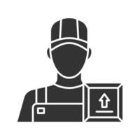 Loader man glyph icon. Delivery service. Courier. Silhouette symbol. Negative space. Vector isolated illustration