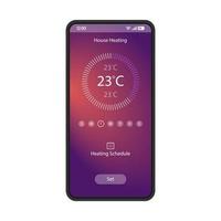 House heating control app smartphone interface vector template. Mobile page black design layout. Remote heat controller application screen. Gradient flat UI. Smart home software on phone display